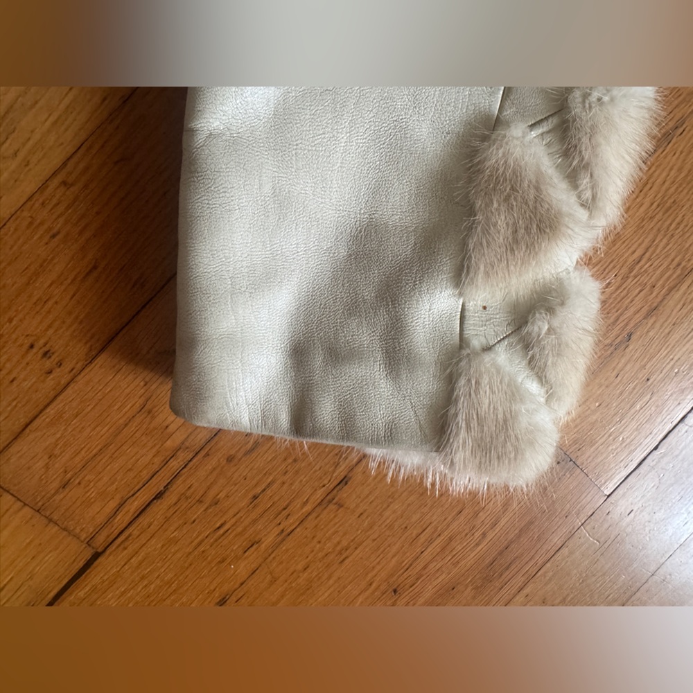 70s Vintage Blond Mink + White Leather Jacket Sz M - Picture 8 of 14